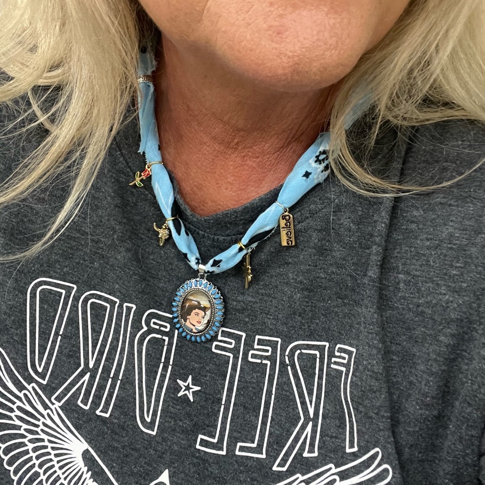Bandana Blue Pendant Necklace with Charms